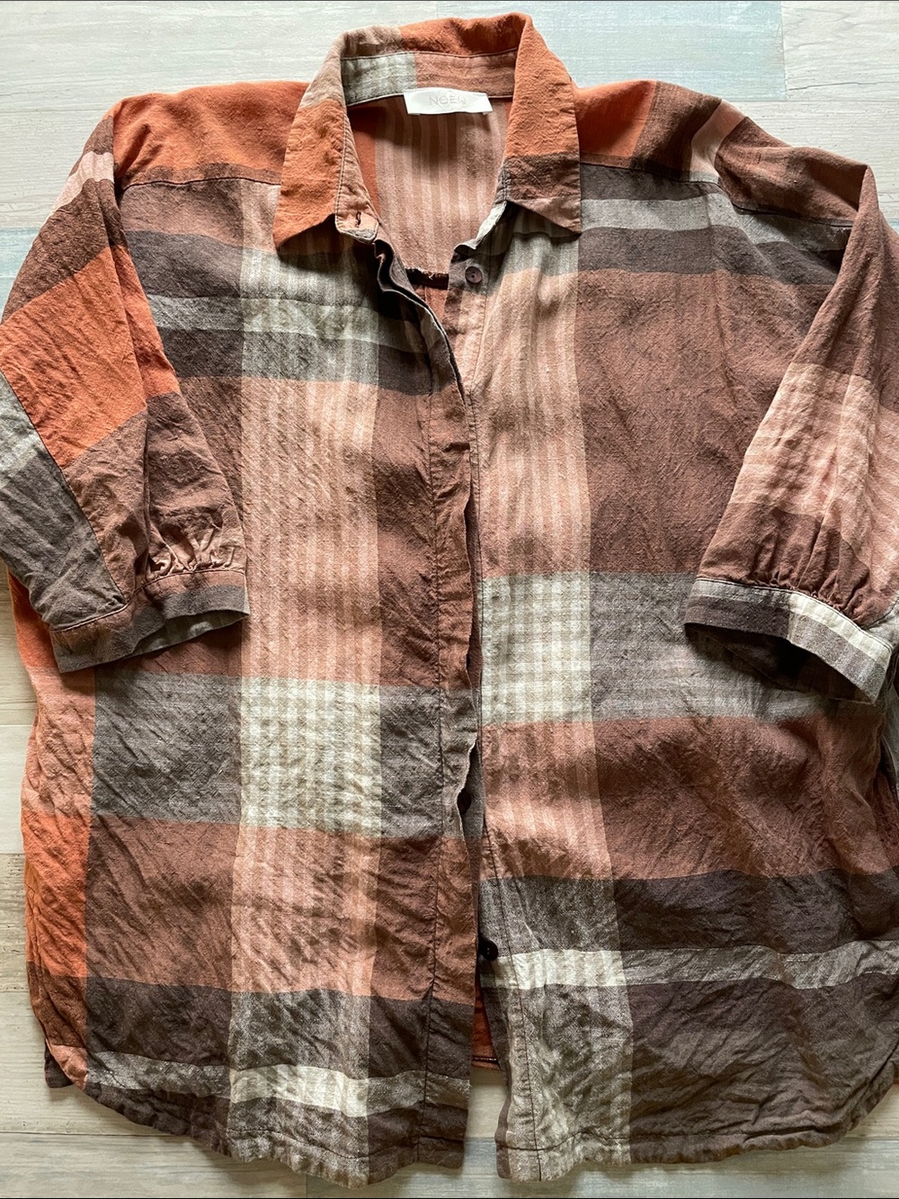 Women's Plaid Button-Down Shirt in Rust and Brown